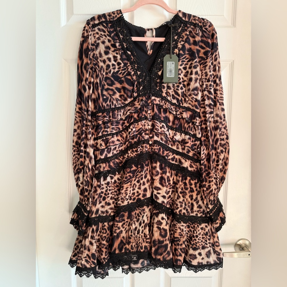 ALL SAINTS Zora Evita Dress New With Tags Brown Animal Print Size 8 - Picture 11 of 16